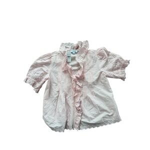 Ann Taylor Weekend Pink Eyelet Lace Ruffle Blouse Size XS NWT Cottagecore